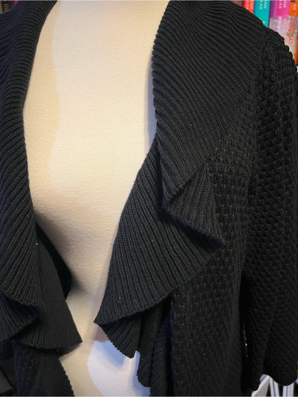 Ruby Rd. Black Ruffled Open-Front Cardigan - Picture 2 of 5